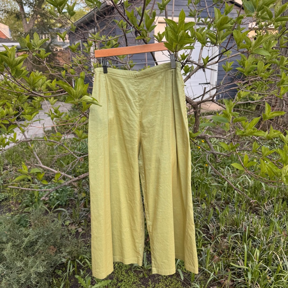 Lilith Paris Linen Blend Wide Leg Pants Green Lagenlook Minimalist Cropped  Chic